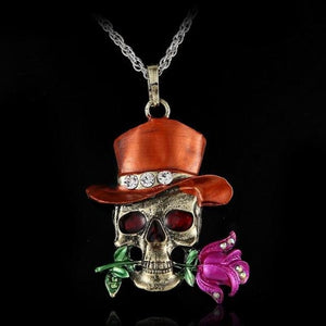 Gratuit - Collier Pendentif Vintage Crâne Et Rose Lovely Gifts Colliers