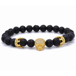 Bracelet En Perles Noires Crâne Et Couronnes Gold / 16Cm Bracelets