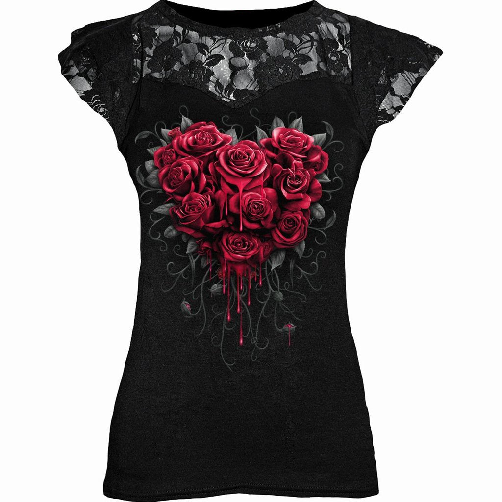 Débardeur Dentelle Gothique Femme Roses | Dark Label Shop