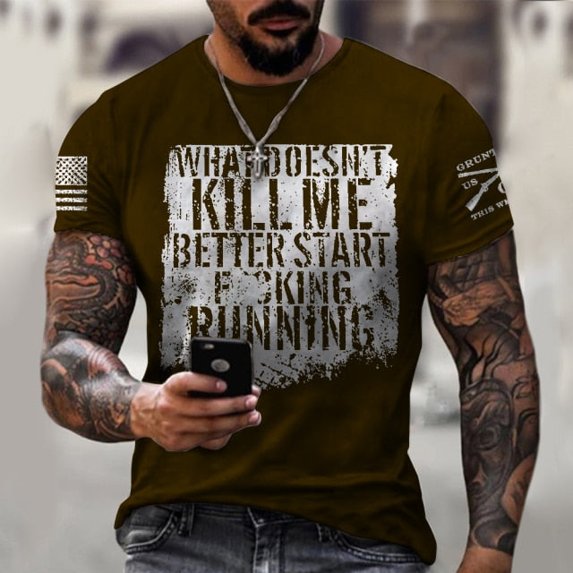 T-Shirt Kill Me Casual Brun pour Homme