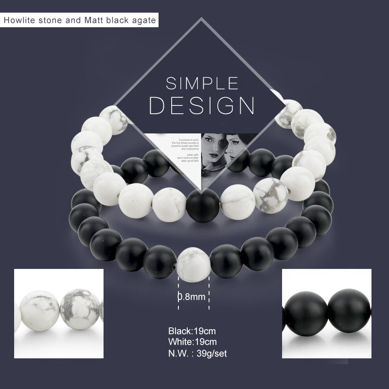 Magnifique Bracelets de distance pour couple en perle noir à la mode