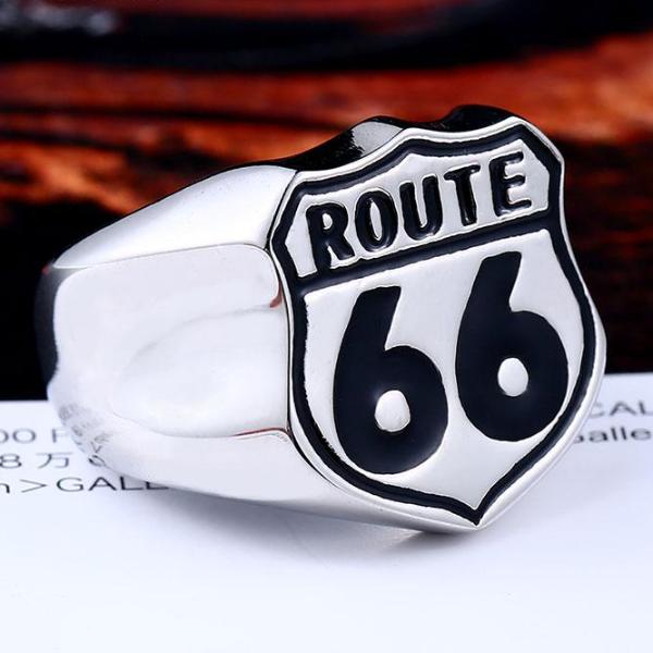 Bague Biker Route 66 en acier inoxydable road trip route 66 USA moto