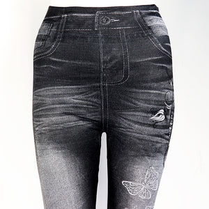 Leggings Sexy Slim Noir Imitation Jeans extensible à la mode rock chic