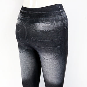 Leggings Sexy Slim Noir Imitation Jeans extensible à la mode rock chic