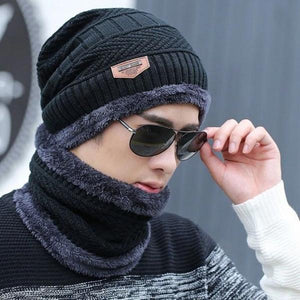 Bonnet d'hiver pour homme, bonnet tricoté chaud et écharpe avec